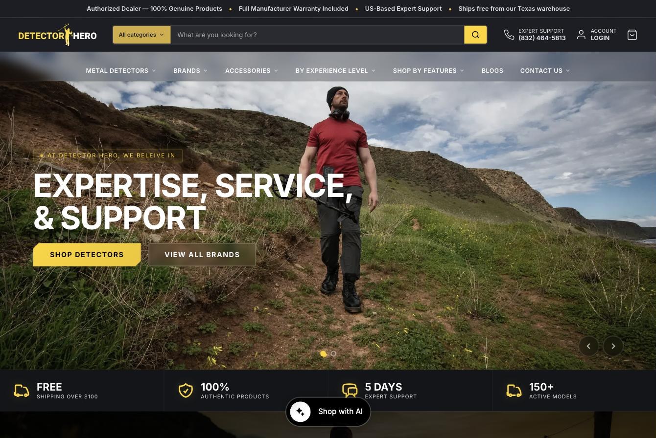 Detector Hero Shopify store homepage