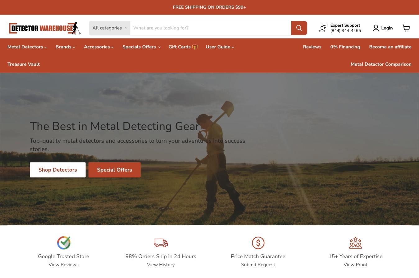 Detector Warehouse Shopify store homepage