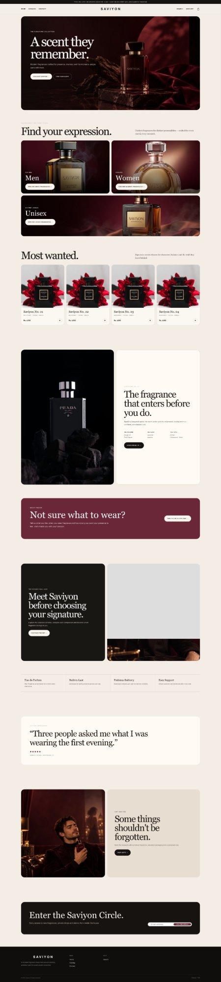 Saviyon fragrance store full page design